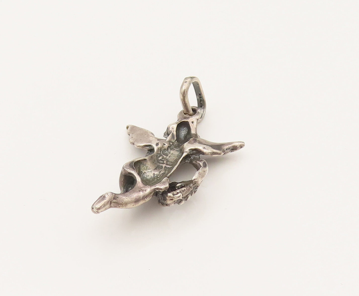 925 Sterling Silver Vintage Flying Fairy With Heart Pendant PT21979