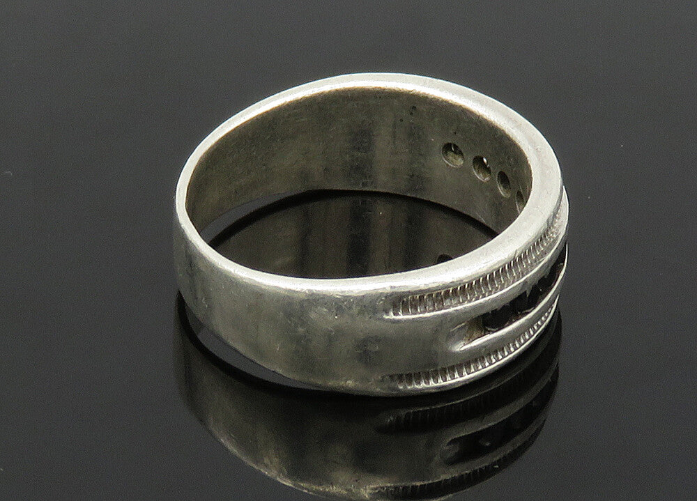 925 Silver  Vintage Genuine Black Diamonds Large Band Ring Sz 12  RG20400