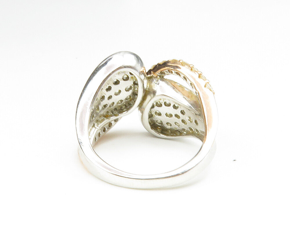 925 Sterling Silver  White Topaz Two Tone Split Swirl Band Ring Sz 6  RG12571