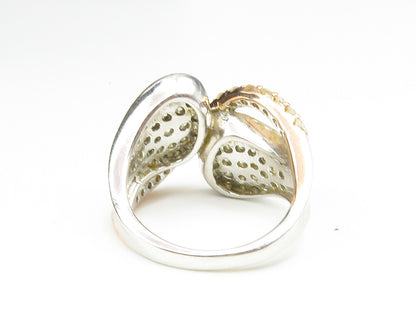 925 Sterling Silver  White Topaz Two Tone Split Swirl Band Ring Sz 6  RG12571