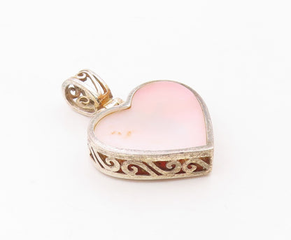 925 Sterling Silver  Vintage Pink Mother Of Pearl Love Heart Pendant  PT16479
