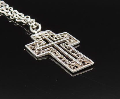 925 Silver  Vintage Open Religious Cross With Rolo Chain Necklace  NE3886