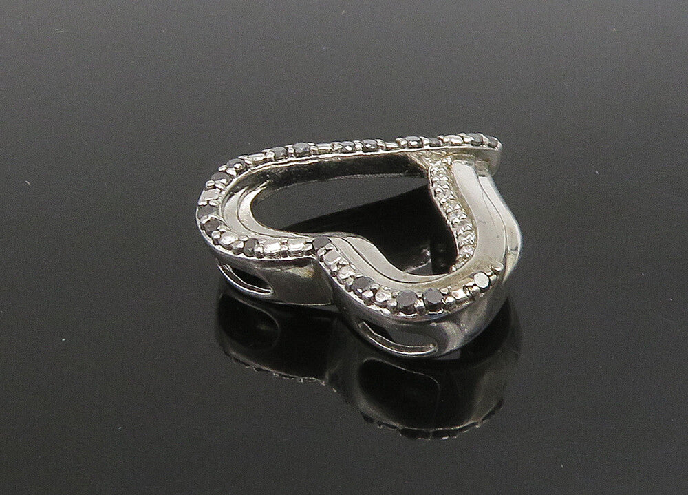 925 Silver  Vintage Genuine Black & White Diamonds Love Heart Pendant  PT19123