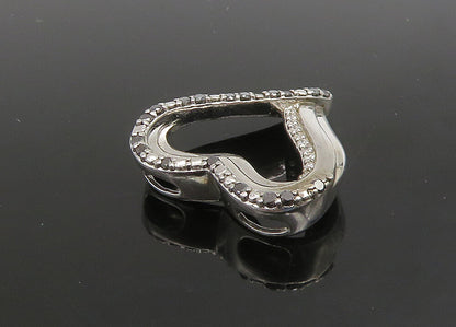 925 Silver  Vintage Genuine Black & White Diamonds Love Heart Pendant  PT19123