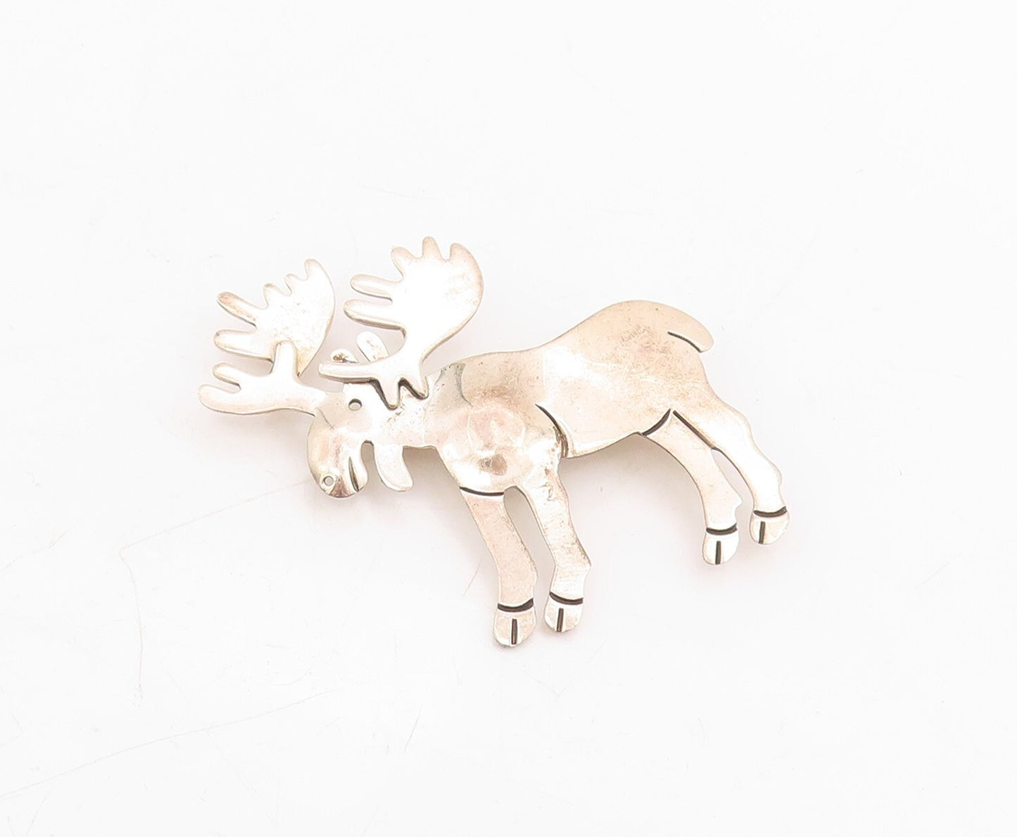 925 Sterling Silver Vintage Brooch Designer Cutout Reindeer  BP11499