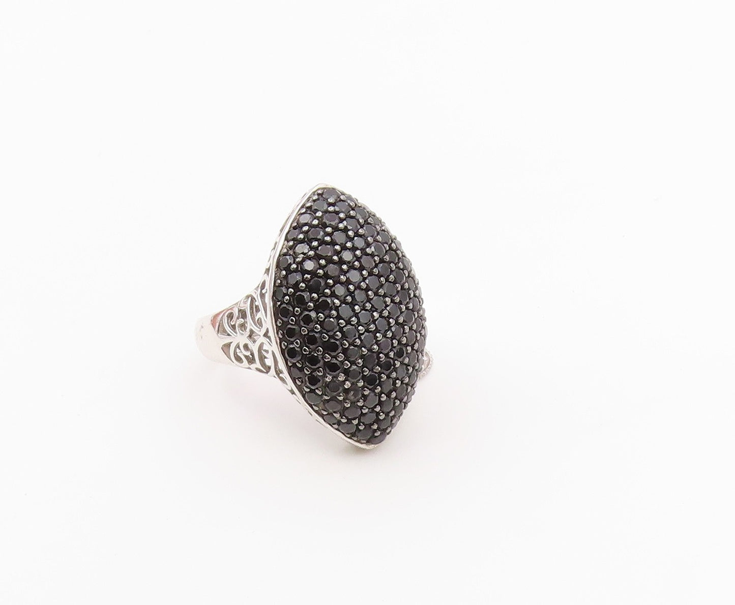 925 Sterling Silver Vintage Ring Black Spinel Marquise Dome Band  Sz 7  RG36611