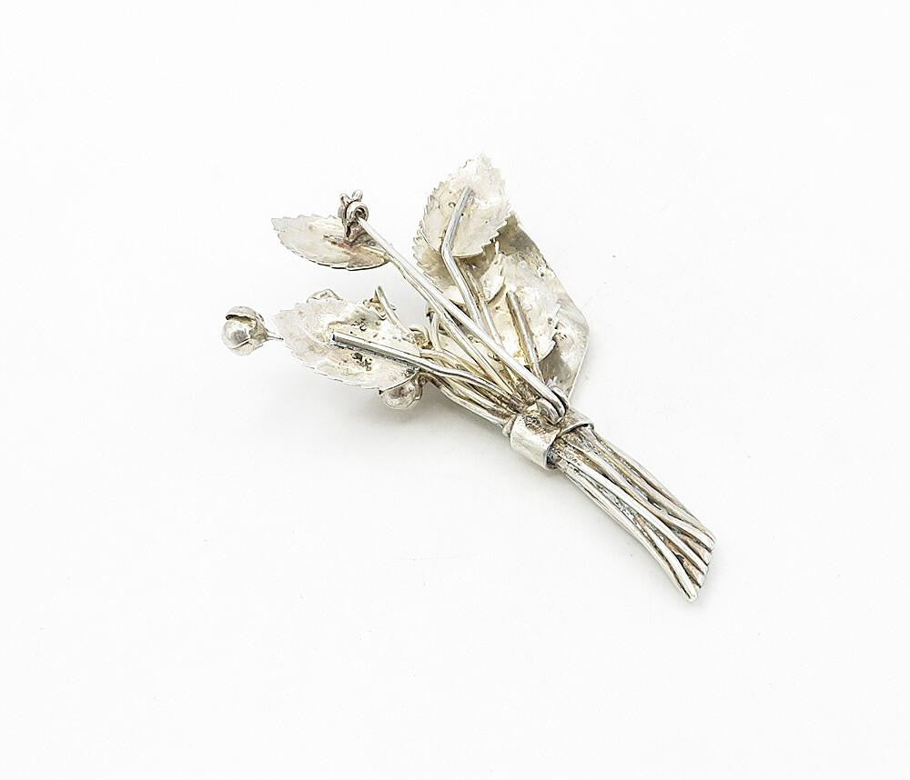 925 Sterling Silver  Vintage Shiny Blooming Flower Bouquet Brooch Pin  BP3073