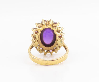 925 Sterling Silver Vintage Ring Gold Plated Cabochon Amethyst Band Sz 9 RG34264