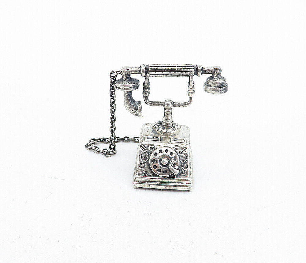 MEDUSA 925 Silver  Vintage Antique Old Fashioned Telephone Ornament  TR1127