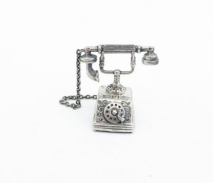 MEDUSA 925 Silver  Vintage Antique Old Fashioned Telephone Ornament  TR1127
