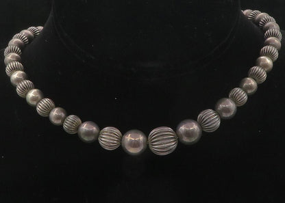 925 Sterling Silver Vintage Dark Tone Ball Beaded Chain Necklace  NE2020