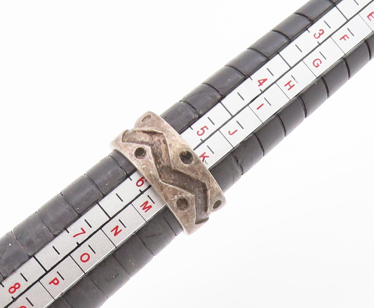 925 Sterling Silver Vintage Ring Carved Tribal Pattern Wide Band  Sz 6  RG34395