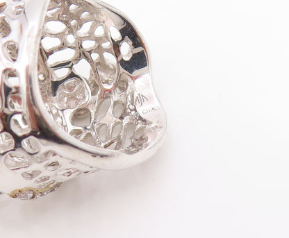 925 Sterling Silver Vintage Ring CZ Intricate Spider Web Wide Band Sz 7 RG34625