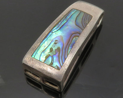 925 Sterling Silver  Vintage Inlaid Abalone Shell Dark Tone Pendant  PT10523