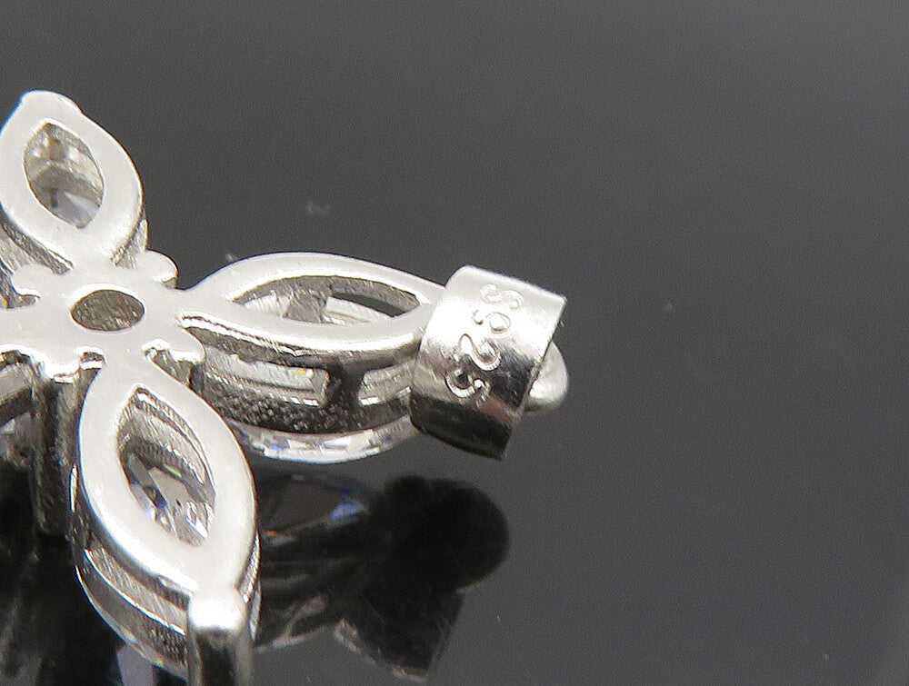 925 Sterling Silver  Vintage Marquise Topaz Religious Cross Pendant  PT19623