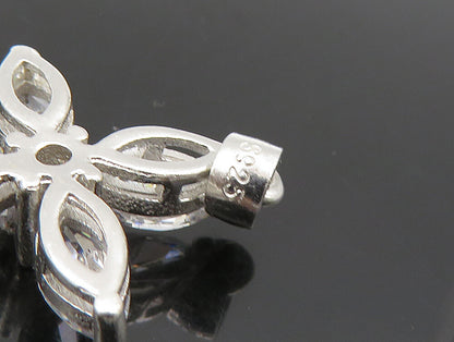 925 Sterling Silver  Vintage Marquise Topaz Religious Cross Pendant  PT19623