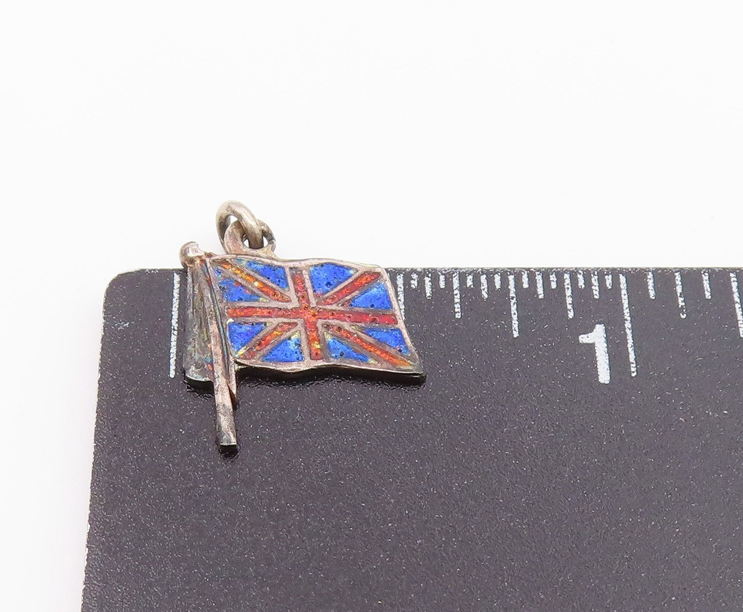 925 Sterling Silver  Vintage Enamel Waving British Flag Pendant  PT17441
