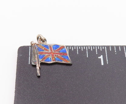 925 Sterling Silver  Vintage Enamel Waving British Flag Pendant  PT17441