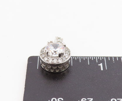 925 Sterling Silver Vintage Pendant Elegant Round Cut CZ Halo Charm  PT26179
