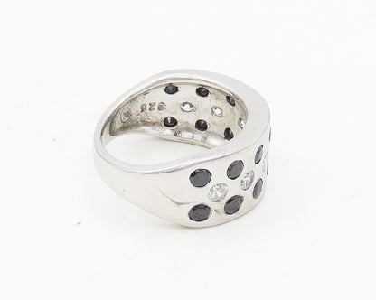 925 Sterling Silver  Black Hematite & Topaz Dotted Band Ring Sz 6  RG18458