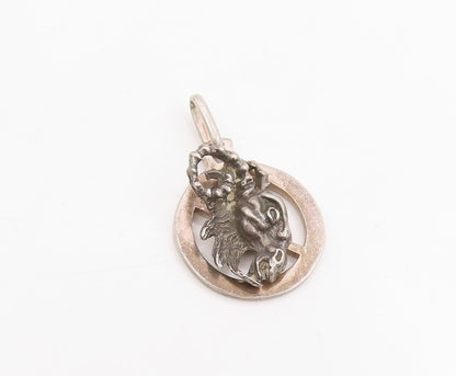 925 Sterling Silver Vintage Pendant Carved Ram Head Aries Zodiac Medal  PT25703