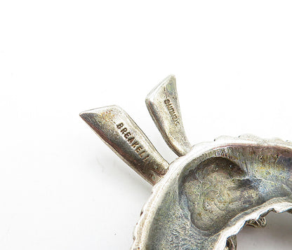 BREAKELL 925 Silver  Vintage Floral Wreath & Ribbon Bow Brooch Pin  BP1712