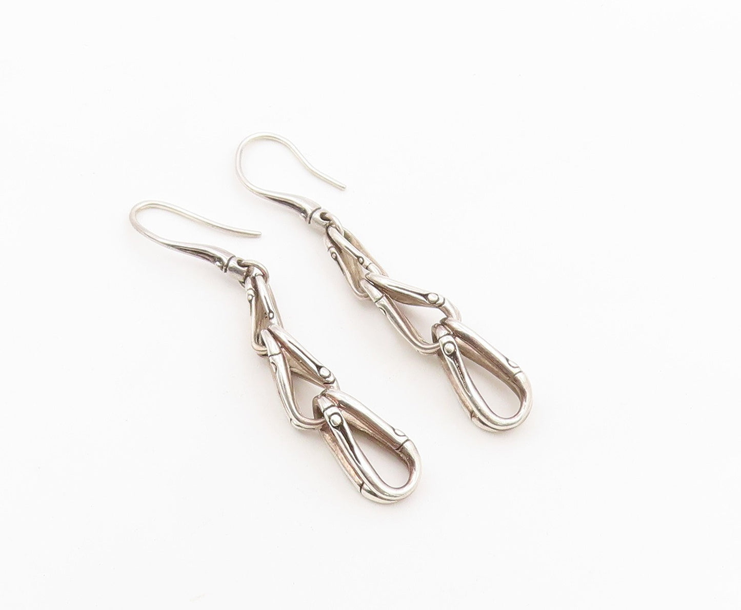 925 Sterling Silver Vintage Earrings JOHN HARDY Bamboo Loop Linear Drop  EG14484