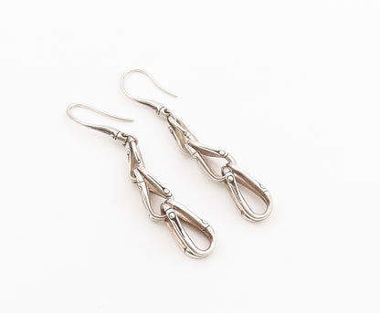 925 Sterling Silver Vintage Earrings JOHN HARDY Bamboo Loop Linear Drop  EG14484