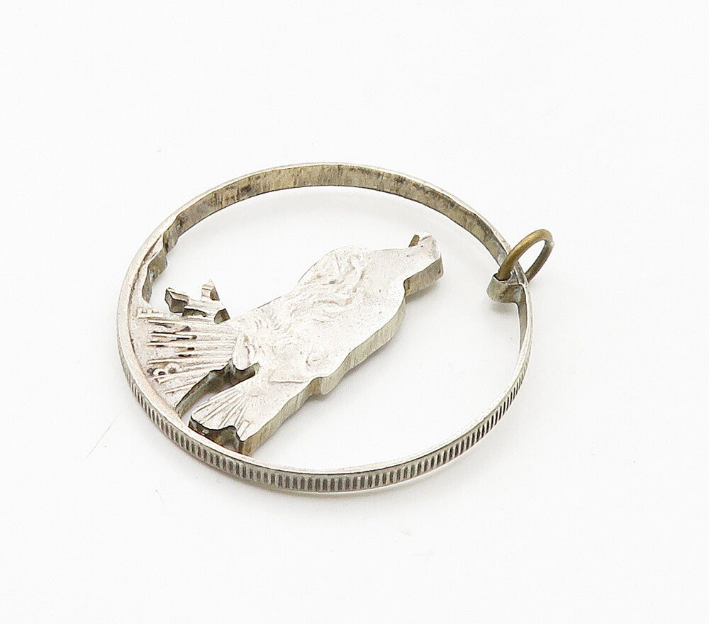 925 Sterling Silver  Vintage Perched Eagle Peace Open Circle Pendant  PT12717