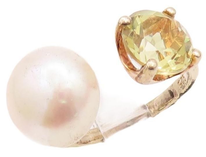 925 Sterling Silver Vintage Ring Gold Plated Pearl & Citrine  Sz 6  RG28616