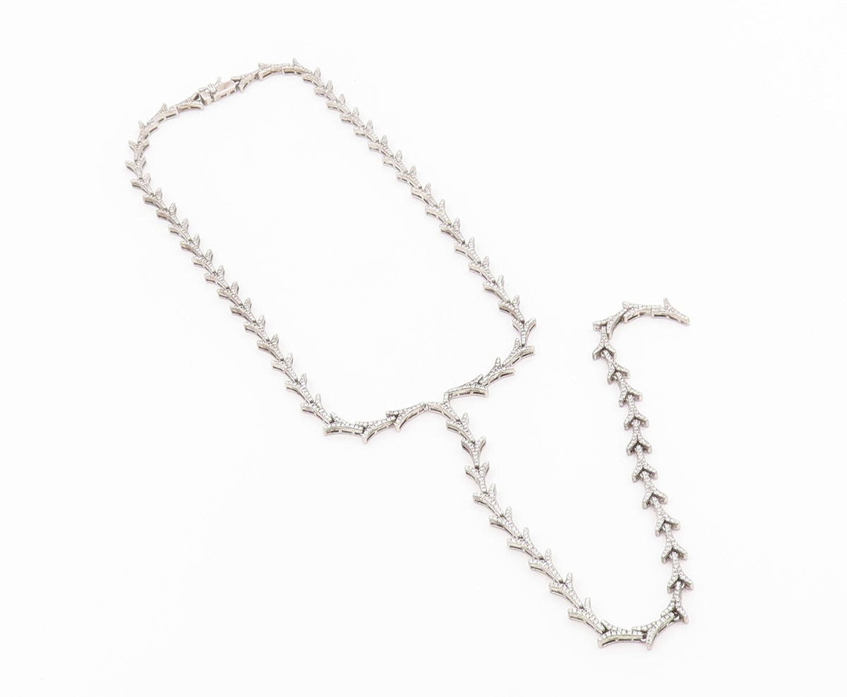 925 Sterling Silver Vintage Necklace CZ Classic Interlocking V Link Chain NE4916