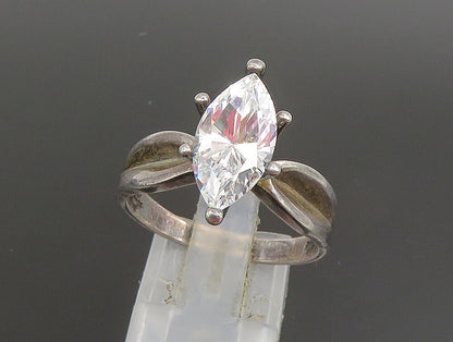 925 Silver  Vintage Marquise Cubic Zirconia Concave Shank Ring Sz 10  RG25311
