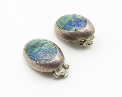 MEXICO 925 Sterling Silver  Vintage Azurite Non Pierce Drop Earrings  EG5640