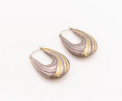 14k Gold 925 Sterling Silver Vintage Earrings Modernist Grooved U Hoop  EG13123