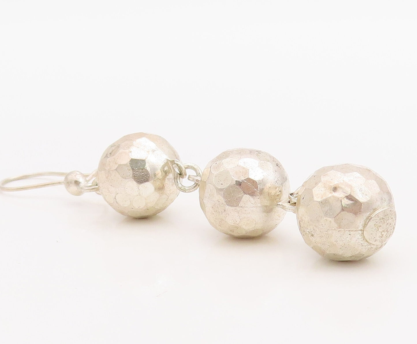 925 Sterling Silver Vintage Earrings Drop Solid Linked Disco Balls  EG13213