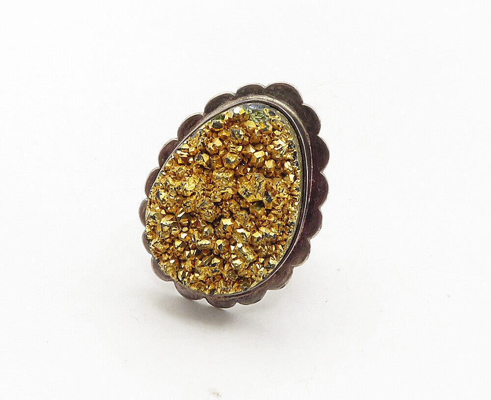 I BELLE 925 Silver  Vintage Large Druzy Stone Cocktail Ring Sz 8.5  RG9470