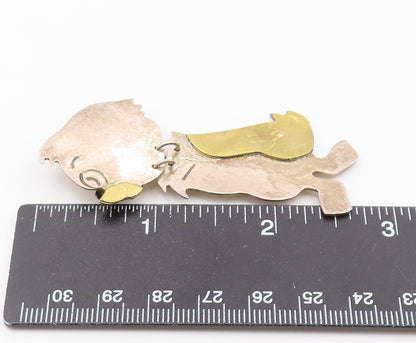MEXICO 925 Sterling Silver  Vintage Two Tone Linked Bird Brooch Pin  BP3552