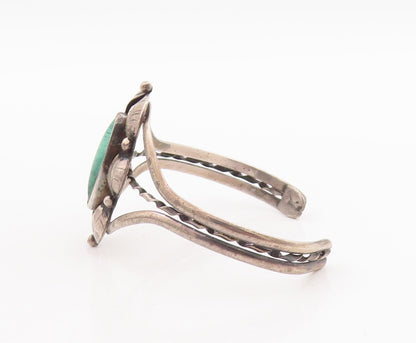 925 Sterling Silver Vintage Bracelet Oval Cut Malachite Floral Cuff  BT10661