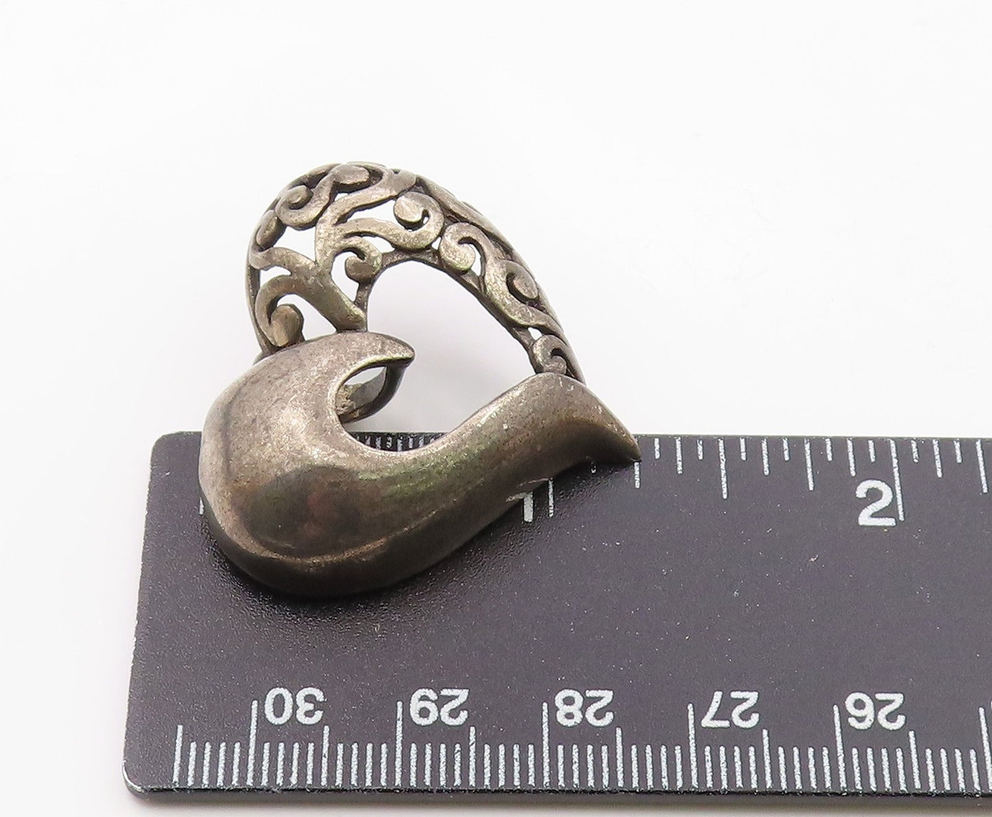 925 Sterling Silver  Vintage Dark Tone Open Swirl Love Heart Pendant  PT18445