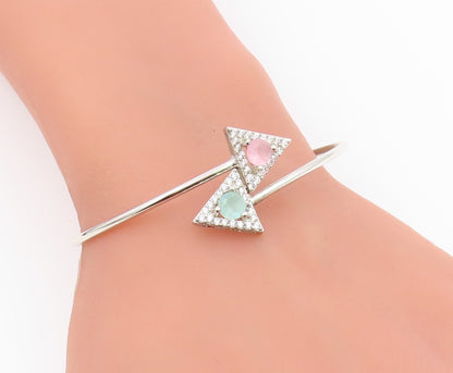 925 Silver  Vintage Dainty Tourmaline & Topaz Triangle Bypass Bracelet  BT9773