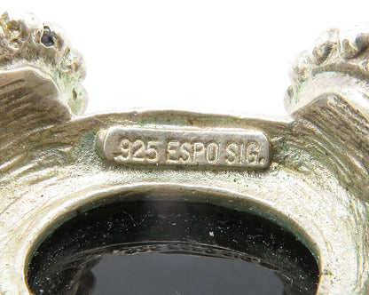 ESPO 925 Silver  Vintage Cabochon Cut Black Onyx & Amber Pendant  PT11167