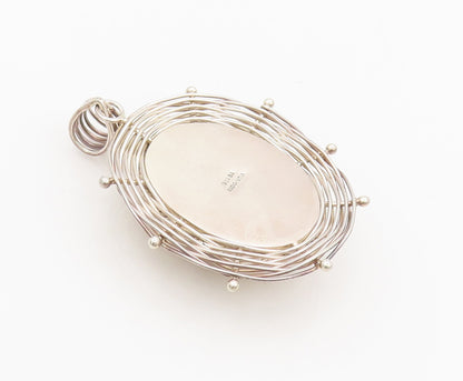 925 Silver  Vintage Bali Large Brown Jasper Halo Spiderweb Pendant  PT22272