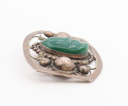 MEXICO 925 Silver  Vintage Antique Face Carved Jade Swirl Brooch Pin  BP4318