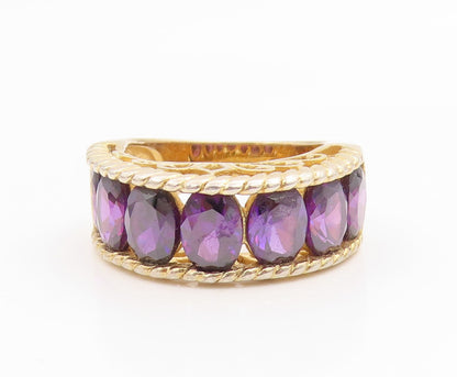 925 Sterling Silver Vintage Ring Gold Plated Oval Cut Amethyst Band Sz 7 RG35687