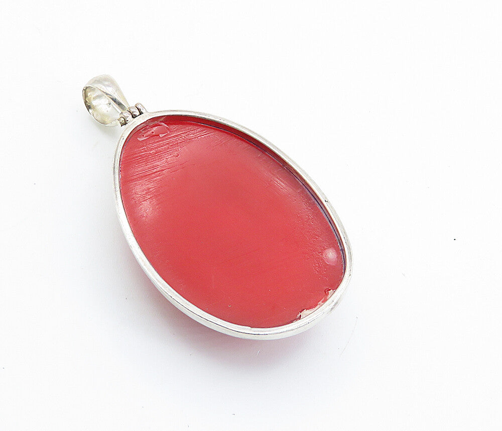 925 Sterling Silver  Abalone Sea Shell Crab Glass Art Tear Drop Pendant PT6125