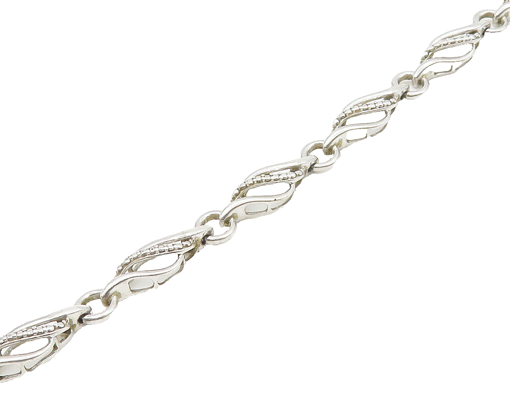 JWBR 925 Sterling Silver   Genuine Diamonds Shiny Swirl Chain Bracelet  BT7207