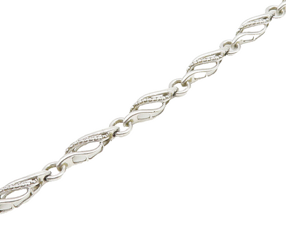 JWBR 925 Sterling Silver   Genuine Diamonds Shiny Swirl Chain Bracelet  BT7207