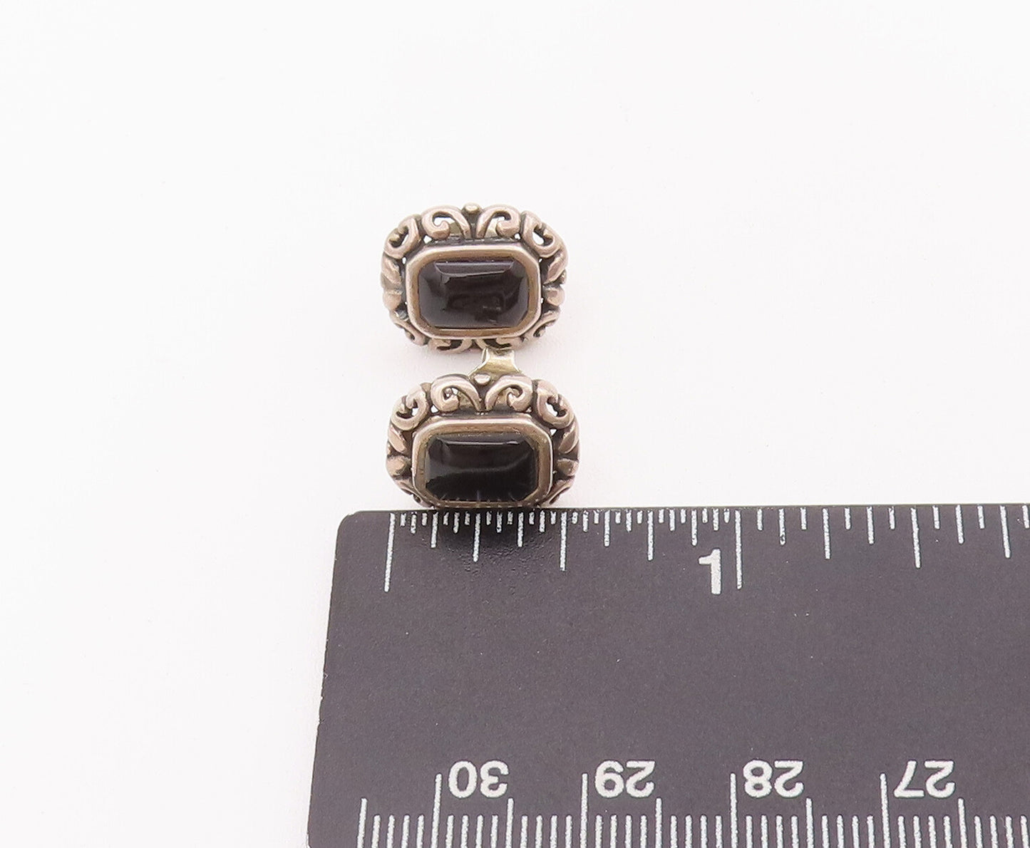 925 Sterling Silver Vintage Earrings Cabochon Square Onyx Swirly Carved  EG12900