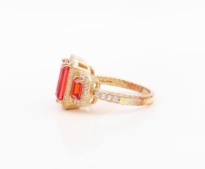 925 Sterling Silver Vintage Ring Gold Plated Red Halo White CZ  Sz 7  RG30164