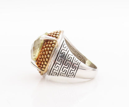 925 Sterling Silver Vintage Ring Lime Quartz Halo Gold Plated Bead Sz 7  RG29023